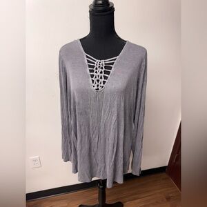 Torrid Gray Lattice Front Long Sleeve Top Plus Size 2